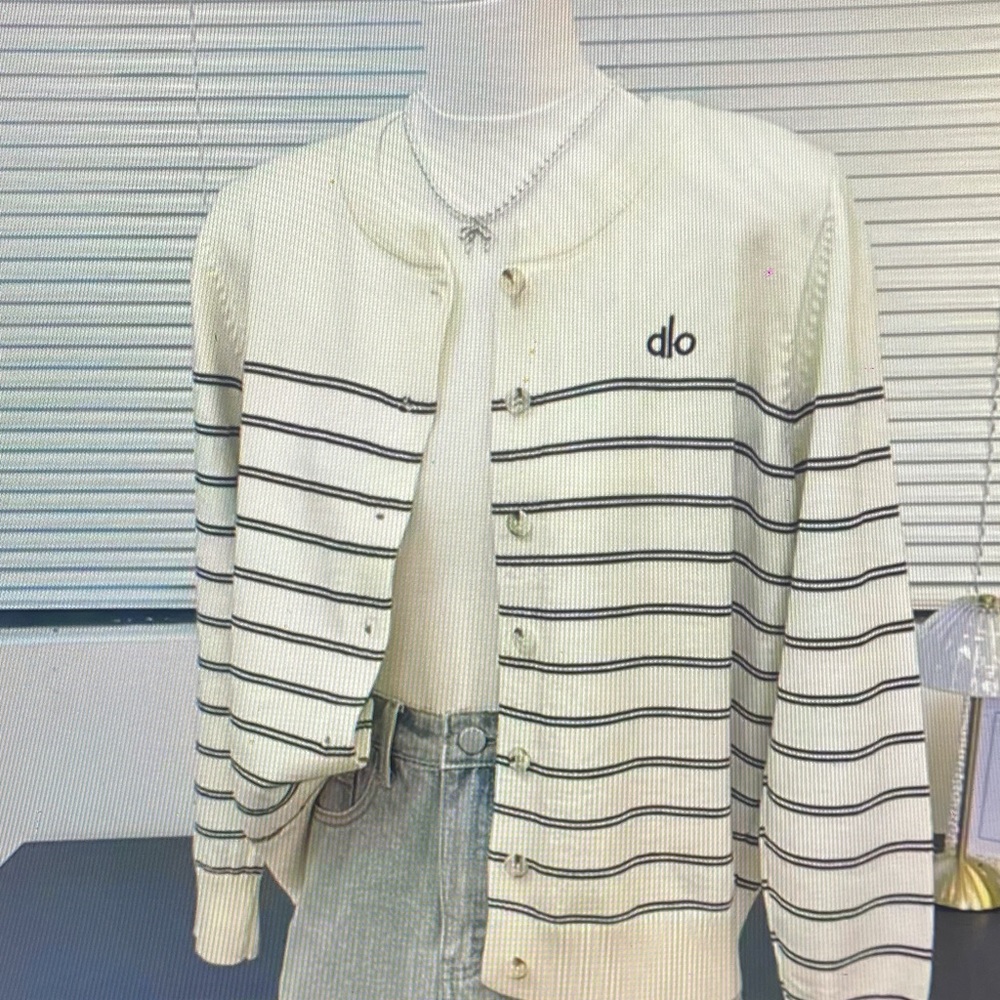 ALO Yoga Cream and Black Striped Sweater